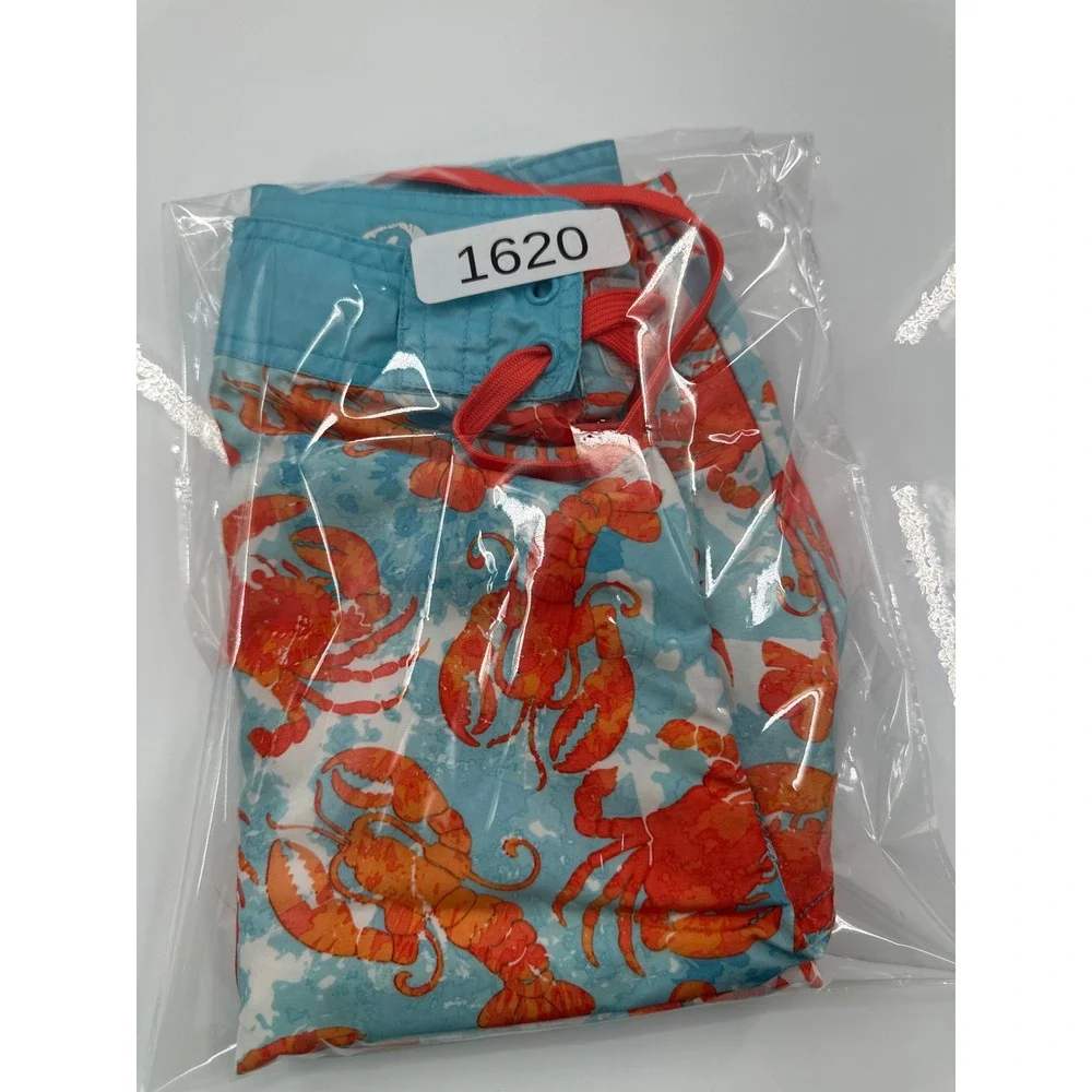 Red Camel Mens Blue Lobster Crab Print Board Shorts Swim Trunks Size 40 Orange